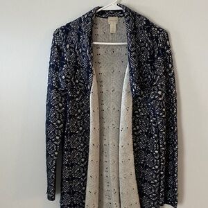 Chico's Navy and Cream Open Cardigan